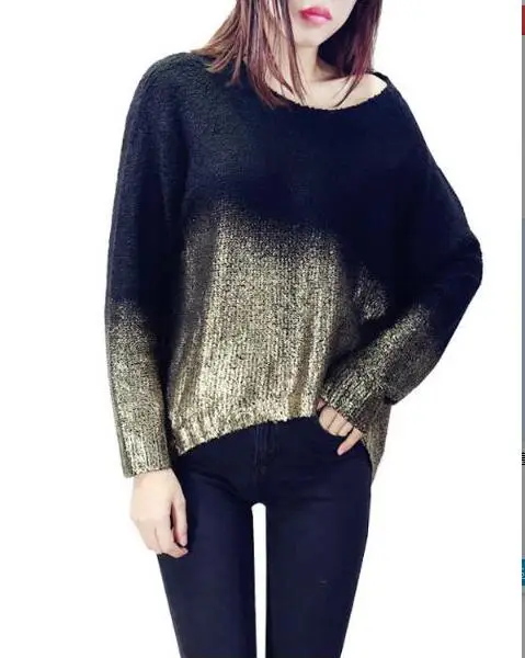 Knit Tops Women Long Batwing Sleeve Big O-neck Sequined Sweaters Silver Thread Shiny Loose Ladies Jumpers
Knit Tops Women Long Batwing Sleeve Big O-neck Sequined Sweaters Silver Thread Shiny Loose Ladies Jumpers