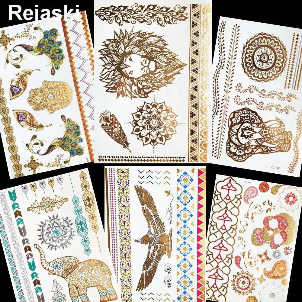 Body Art Lion Feather Gold Metallic Temporary Tattoo Henna Mandala Flower Arm Tattoo Sticker Angel Eagle Women Flash Tatoos Hand
Body Art Lion Feather Gold Metallic Temporary Tattoo Henna Mandala Flower Arm Tattoo Sticker Angel Eagle Women Flash Tatoos Hand