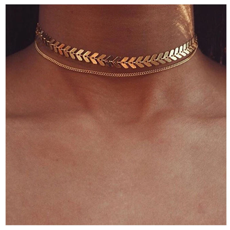 Женское Ожерелье чокер x220 золотистого цвета с волнистой цепочкой|chain necklace|choker