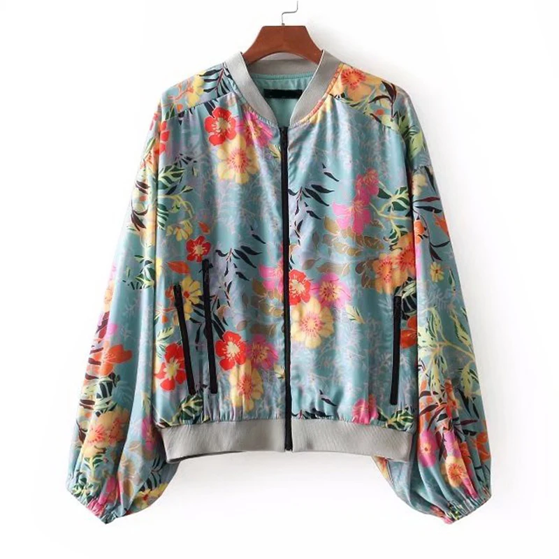 NYMPH NEW Flower Print Women Basic Coats Long Sleeve Zipper Bomber Jacket Casual Coat Spring Autumn Streetwear Plus Size | Женская