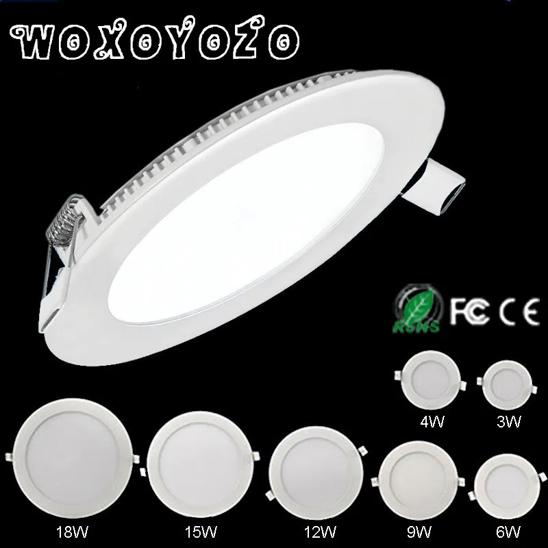 

WOXOYOZO Ultra Thin Led Panel Downlight 3w 4w 6w 9w 12w 15w 18w Round Ceiling Recessed Spot Light AC85-265V Painel lamp+ Drivers
