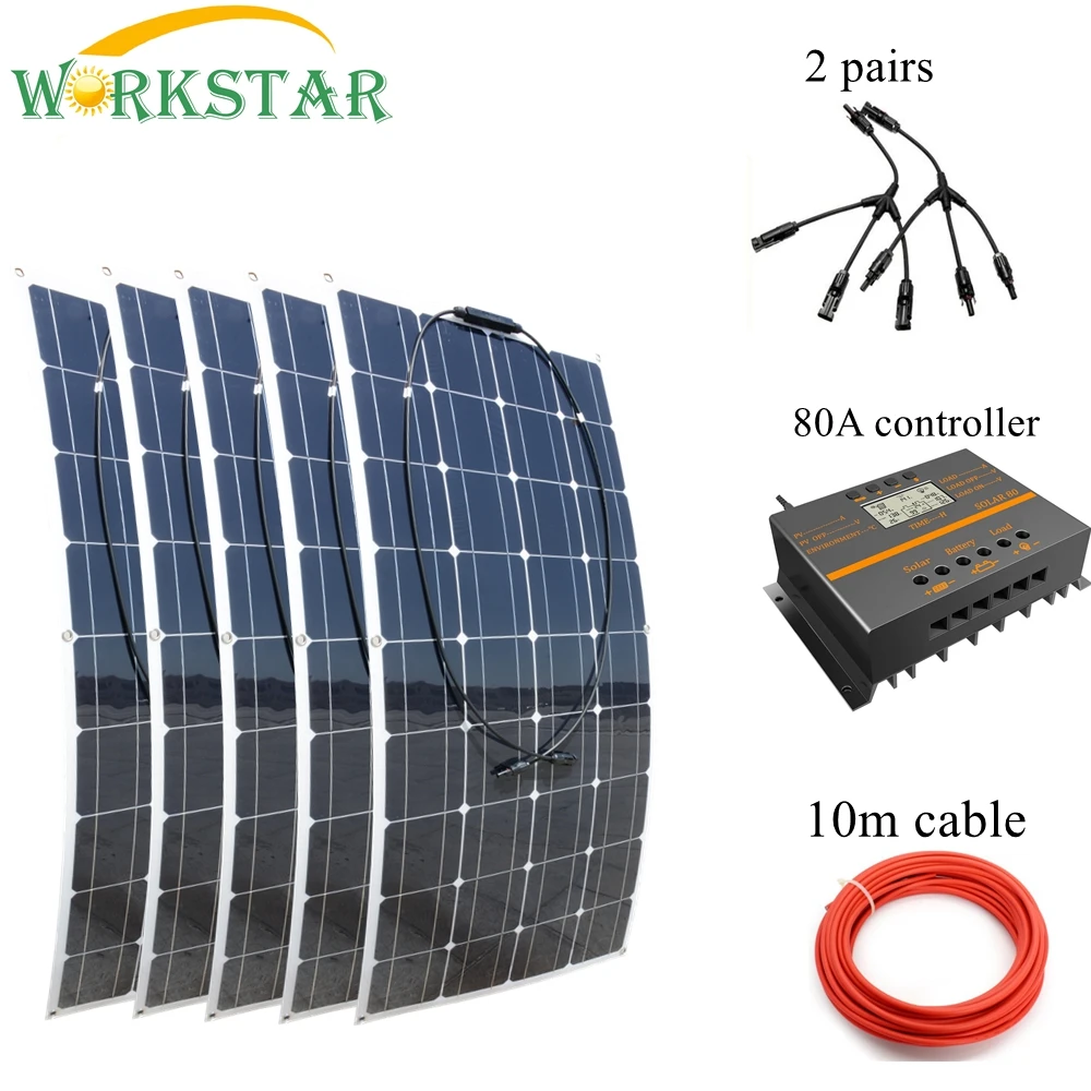 Гибкие солнечные панели WORKSTAR 5*100 Вт, 12 В, солнечное зарядное устройство для автофургона/лодки, 600 Вт, комплект солнечной системы с инвертором ...
Гибкие солнечные панели WORKSTAR 5*100 Вт, 12 В, солнечное зарядное устройство для автофургона/лодки, 600 Вт, комплект солнечной системы с инвертором ...