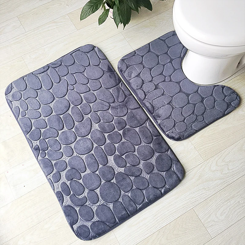 Zeegle 3D Embossed 2pcs Bath Mats Set Anti-slip Floor Toilet Rugs Absorbent Shower Room Memory Foam Matrresses | Дом и сад