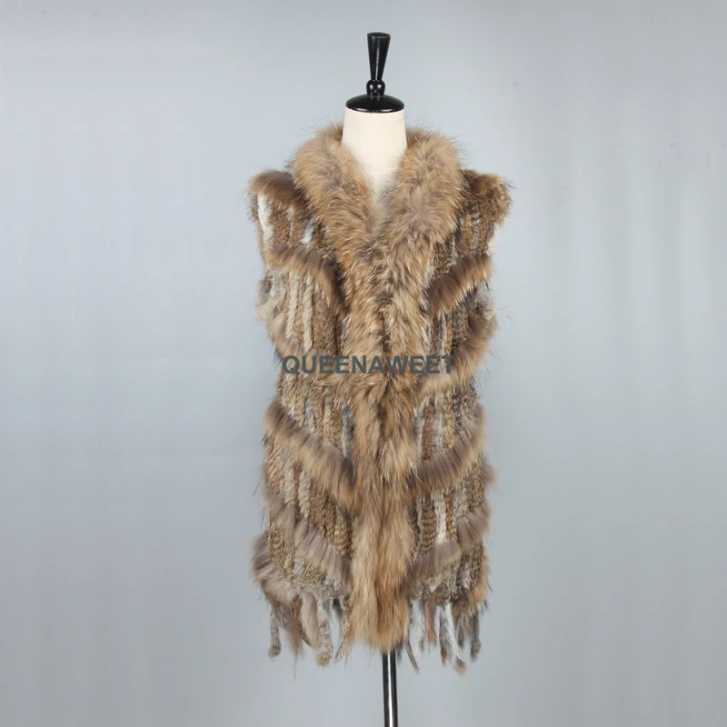 New 100% Real Long Knit Rabbit Fur Vest Raccoon Fur Collar With Tassels Gilet Jacket
New 100% Real Long Knit Rabbit Fur Vest Raccoon Fur Collar With Tassels Gilet Jacket