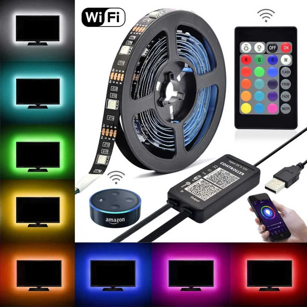 Светодио дный Wi Fi Alexa ТВ Подсветка комплект 5VDC 6 56 футов Multi Цвет RGB гибкие
