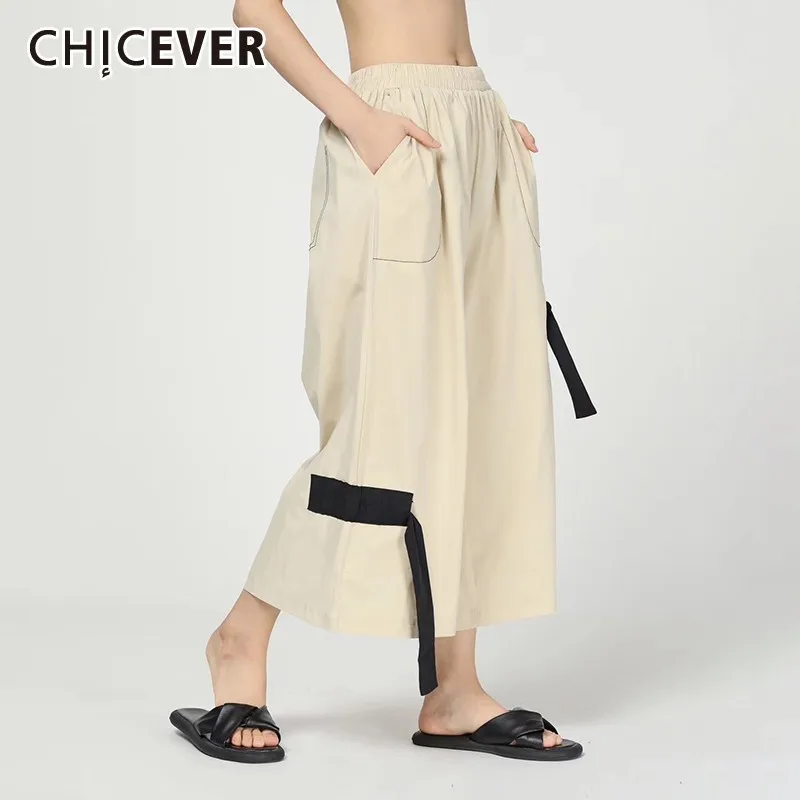 CHICEVER Summer Casual Solid Patchwork Ribbon Women Pant Elastic Mid Waist Pockets Loose Slim Ankle Length Wide Leg Pants 2020
CHICEVER Summer Casual Solid Patchwork Ribbon Women Pant Elastic Mid Waist Pockets Loose Slim Ankle Length Wide Leg Pants 2020