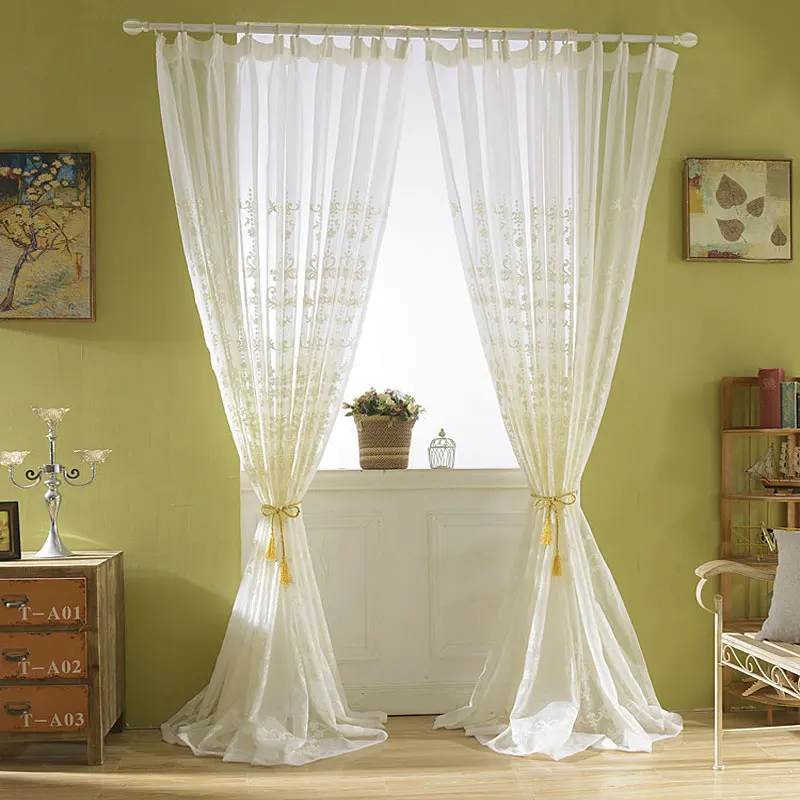 Белые кружевные занавески на короткие кухонные вуалевые шторы с вышивкой