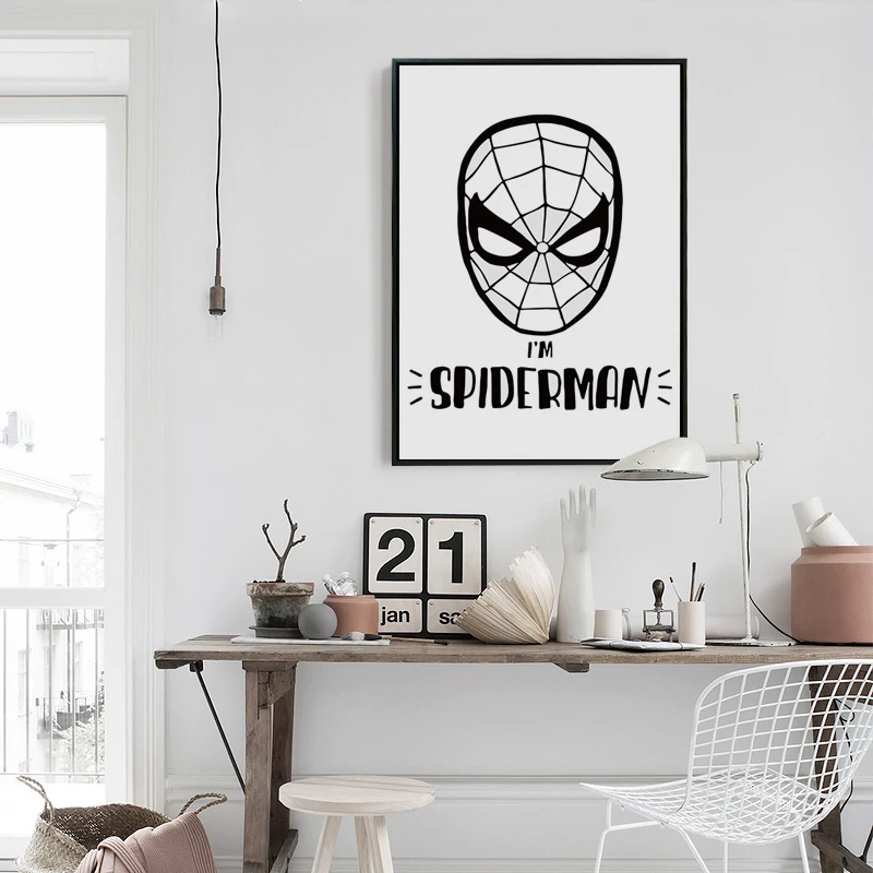 Simple style superhero cartoon head black and white canvas painting poster Nordic wall art bedroom home decoration
Simple style superhero cartoon head black and white canvas painting poster Nordic wall art bedroom home decoration