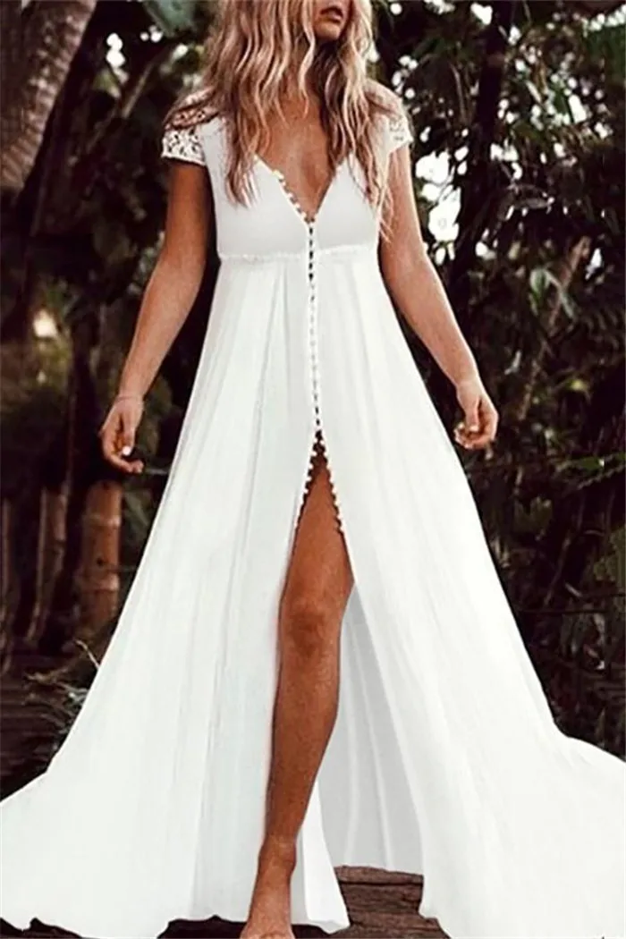 Boho белые длинные вечерние платья женские сексуальные с коротким рукавом пляжный
