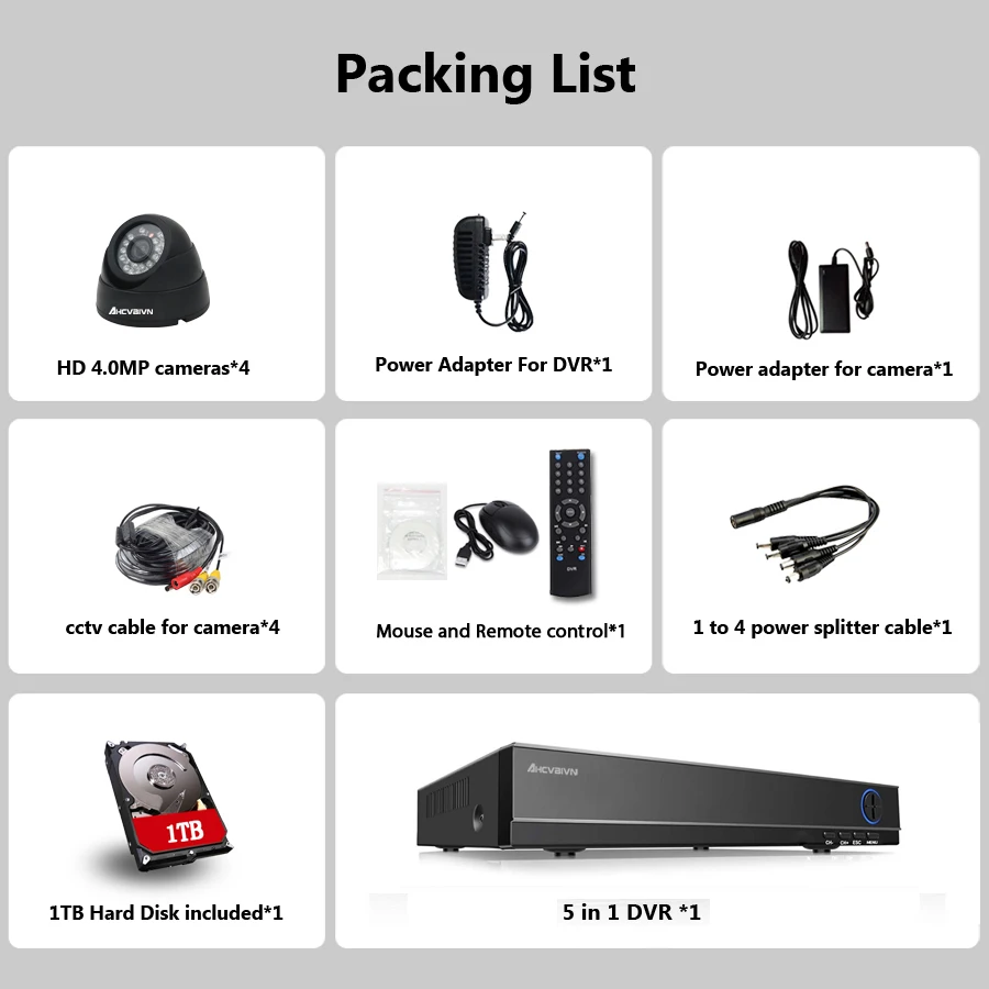4CH Security AHD DVR CCTV System 4.0MP Outdoor Indoor Surveillance IR Night Vision AHD Dome Camera System
4CH Security AHD DVR CCTV System 4.0MP Outdoor Indoor Surveillance IR Night Vision AHD Dome Camera System