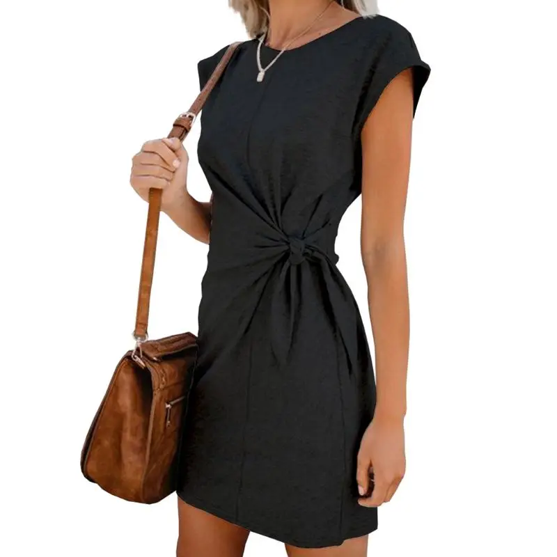 Women Short Sleeve Summer Loose Casual Mini Dress Lace Up Tie Waist Solid Color O-Neck Twist Knot Plain T Shirt Party Sundress
Women Short Sleeve Summer Loose Casual Mini Dress Lace Up Tie Waist Solid Color O-Neck Twist Knot Plain T Shirt Party Sundress