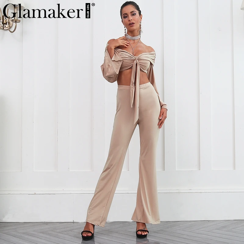 Glamaker Two pieces flare sleeve jumpsuit romper Women off shoulder bow overalls 2018 spring crop sexy female long playsuit
Glamaker Two pieces flare sleeve jumpsuit romper Women off shoulder bow overalls 2018 spring crop sexy female long playsuit