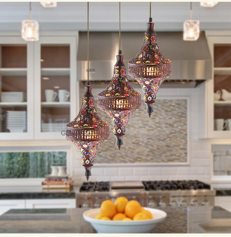 Bohemia staircase Mediterranean restaurant bedroom lamp retro multicolor bronze wrought iron pendant lamp D16
Bohemia staircase Mediterranean restaurant bedroom lamp retro multicolor bronze wrought iron pendant lamp D16