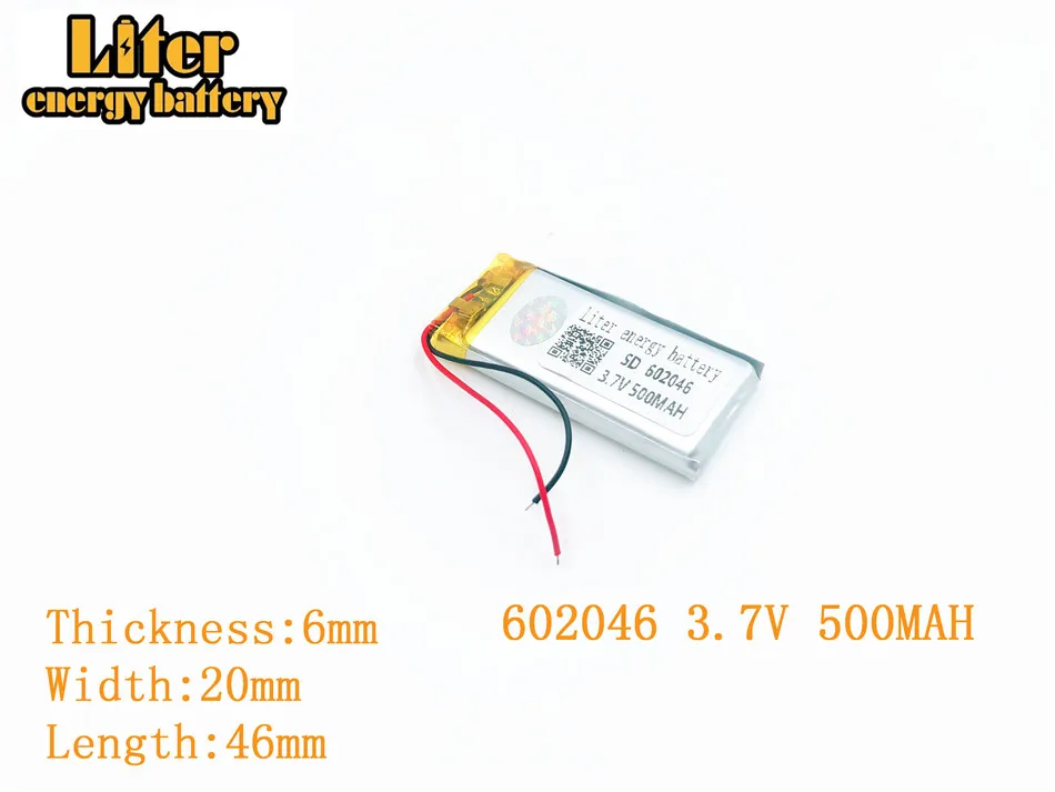 Liter energy battery 3.7V 500mAh 602046 plug Lithium Polymer Rechargeable Battery For MP3 MP4 MP5 Lithium polymer battery
Liter energy battery 3.7V 500mAh 602046 plug Lithium Polymer Rechargeable Battery For MP3 MP4 MP5 Lithium polymer battery
