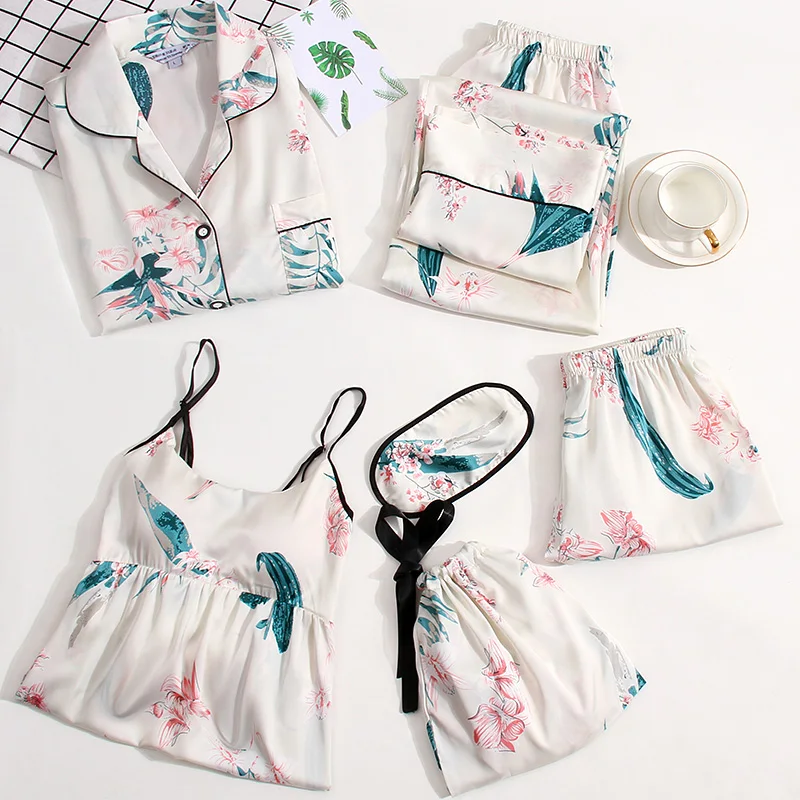 Pajamas 7 Pieces Pyjama for Women 2019 Vest Nightwear with Shoulder-straps Ladies Negligee Sleepwear Suit Camisole Pajama Sets
Pajamas 7 Pieces Pyjama for Women 2019 Vest Nightwear with Shoulder-straps Ladies Negligee Sleepwear Suit Camisole Pajama Sets