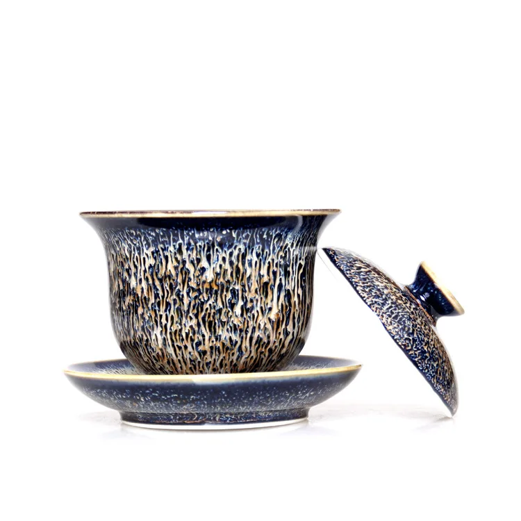 

Chinese Jingdezhen Kiln Change Temmoku Glaze Tea Set Gaiwan Ceramic Jade Jun Porcelain Kung Fu Tea Cup Wishful Tureen Bowl 220ML