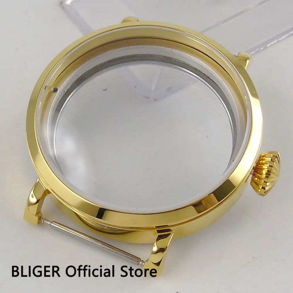 BLIGER 46 мм 316L нержавеющая сталь позолоченный чехол полированный часы Чехол