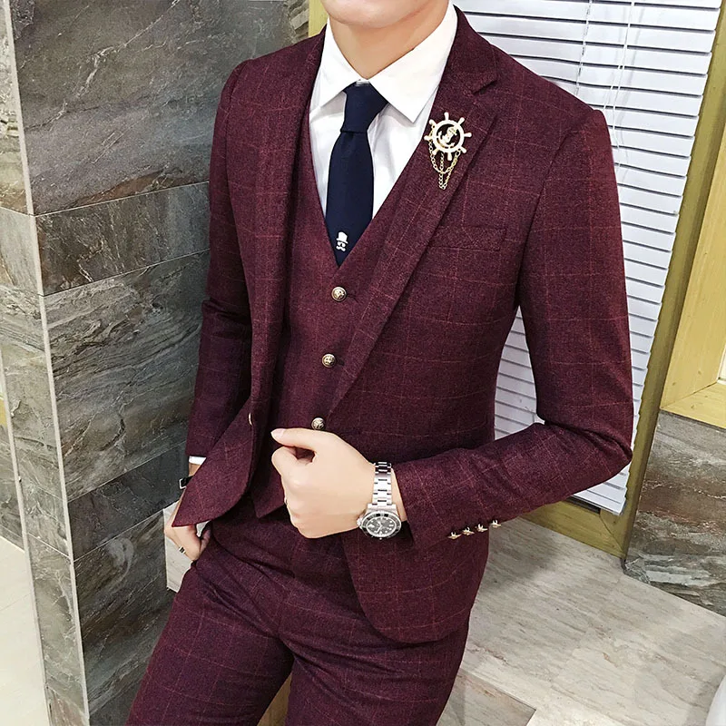 Ternos Masculino Plaid British Style Suit Set Mens One Button Blazer Set Business Wedding Party Jacket Vest & Pants
Ternos Masculino Plaid British Style Suit Set Mens One Button Blazer Set Business Wedding Party Jacket Vest & Pants