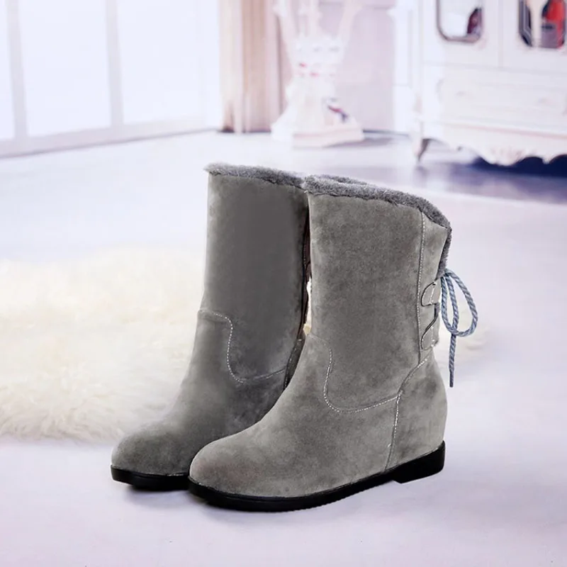 Winter Women Mid-calf Half Boots Shoes Flock Nubuck Solid Fashion Short Plush Insole Round Toe Lace-up Height Increasing
Winter Women Mid-calf Half Boots Shoes Flock Nubuck Solid Fashion Short Plush Insole Round Toe Lace-up Height Increasing