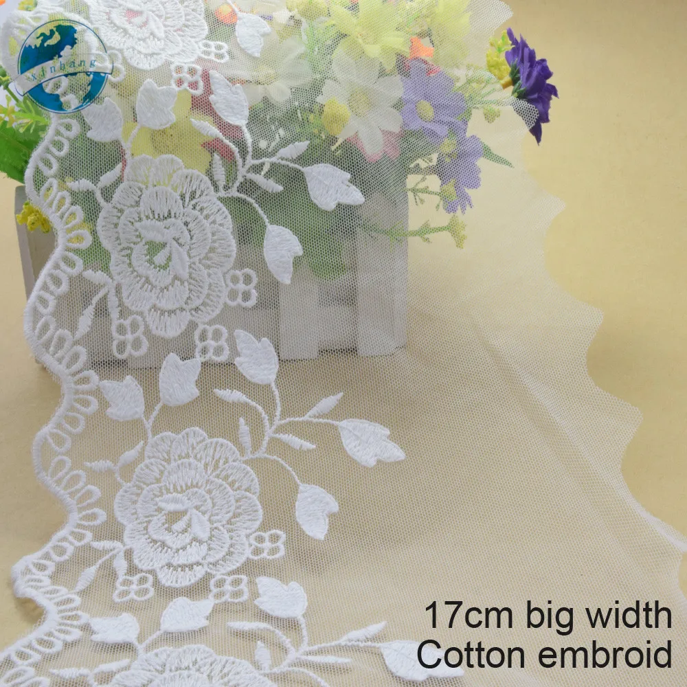 

10yard 17cm Width Cotton Embroidery Lace French Ribbon Fabric Guipure Diy Trims Knitting Sewing Wedding Clothes Accessories#3001