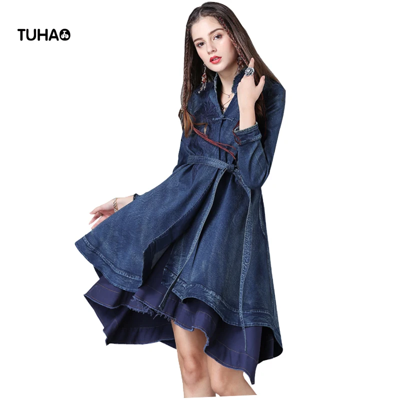 Autumn Skirt Trench Coat For Women Long Sleeve Floral Embroidery Vintage Denim Trench Coats With Sashes Casacos #170685
Autumn Skirt Trench Coat For Women Long Sleeve Floral Embroidery Vintage Denim Trench Coats With Sashes Casacos #170685