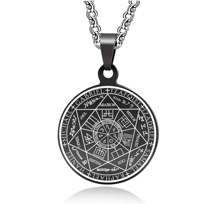 

Abaicer Seals Of The Seven Archangels Black Pendant Choker Statement Silver Stainless Steel Necklace For Women Dress Accessories