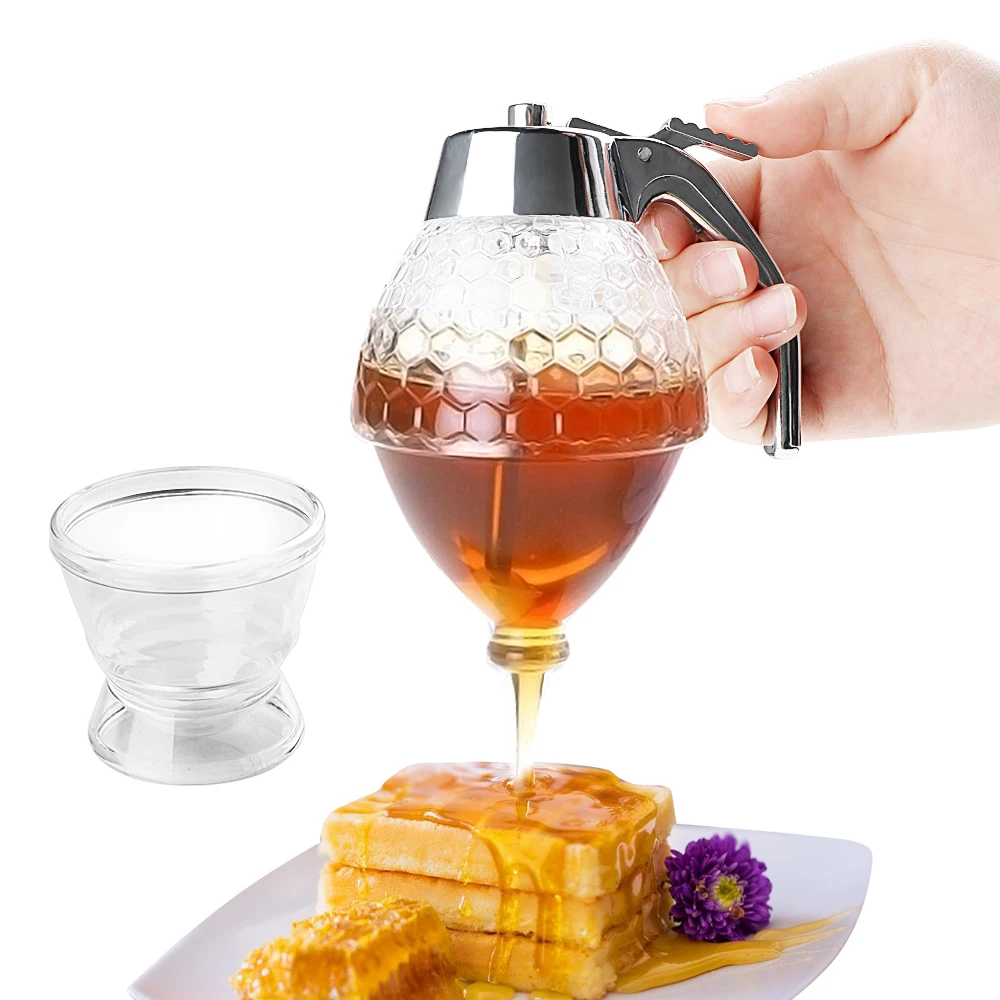 

New Juice Syrup Cup Bee Drip Dispenser Kettle Kitchen Accessories Honey Jar Container Storage Pot Stand Holder Squeeze Bottle