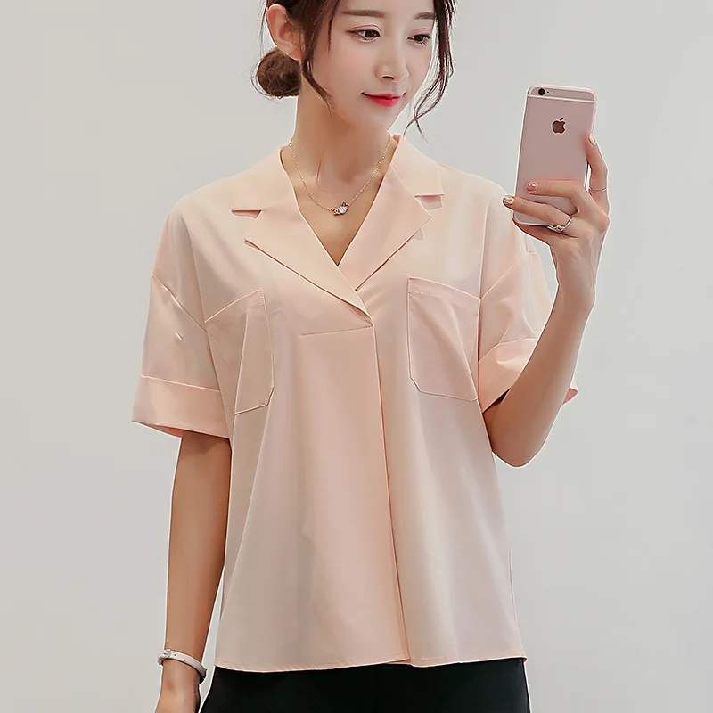 women white blouse shirt plus size pink casual chiffon short sleeve turn down collar summer autumn female tops
women white blouse shirt plus size pink casual chiffon short sleeve turn down collar summer autumn female tops