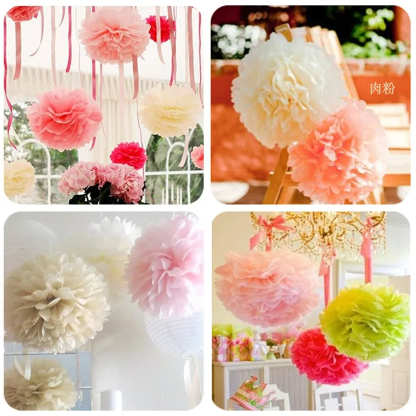 

party 30pcs 4,6,8 inches 10cm 15cm 20cm pink Tissue Paper Pom Poms Paper Flowers Ball pompom wedding Birthday Decoration Parties
