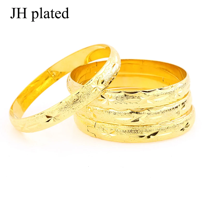 JHplated 4 pieces fashion Women/girl Wedding Bridal Bangles gold color Dubai Jewelry Africa Arab big Jewely party gifts | Украшения и