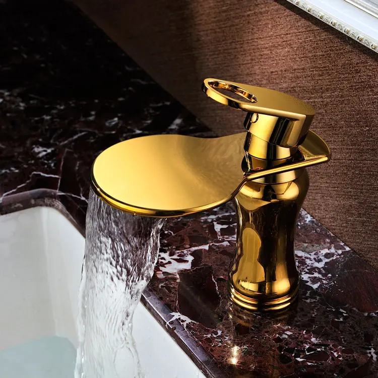 High quality luxury solid brass gold finished bathroom sink waterfall faucet golden basin Hot and cold water mixer tap faucet
High quality luxury solid brass gold finished bathroom sink waterfall faucet golden basin Hot and cold water mixer tap faucet