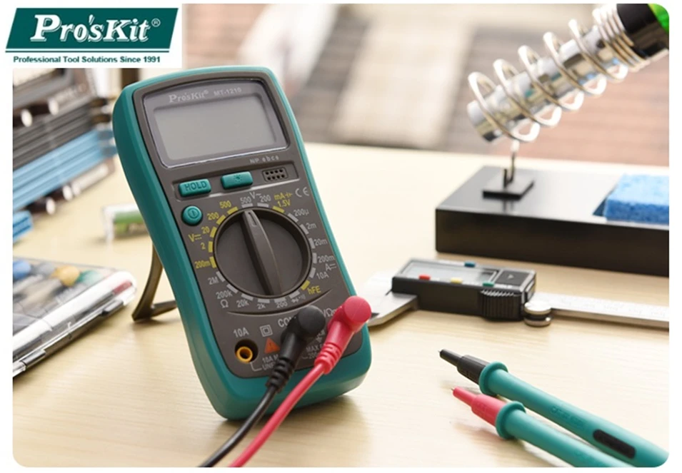 Цифровой мультиметр Pro'sKit MT-1210-C 3 1/2, диагностический инструмент, мультиметр постоянного тока
Цифровой мультиметр Pro'sKit MT-1210-C 3 1/2, диагностический инструмент, мультиметр постоянного тока