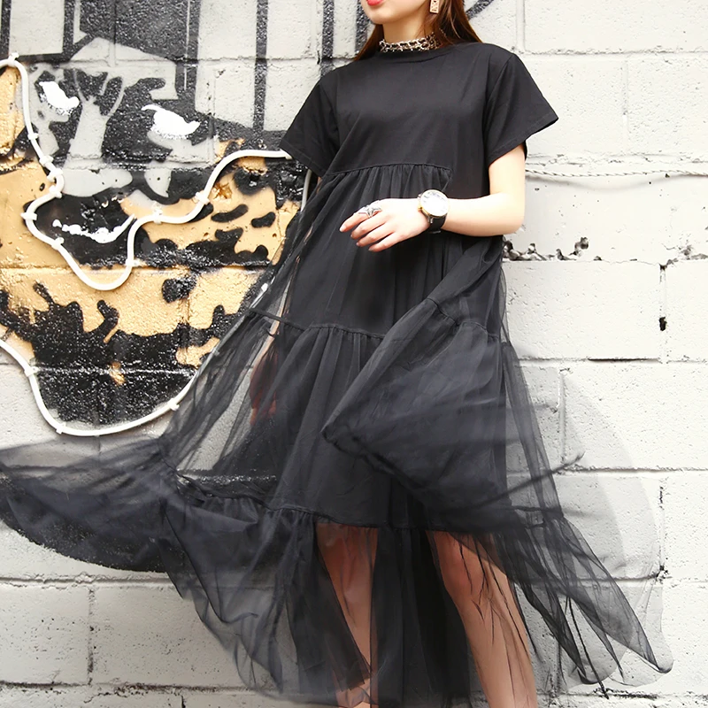 Fanco Summer New Fashion Large Size Black Stitching Net Yarn Round Collar Short Sleeve Loose Dress Women
Fanco Summer New Fashion Large Size Black Stitching Net Yarn Round Collar Short Sleeve Loose Dress Women