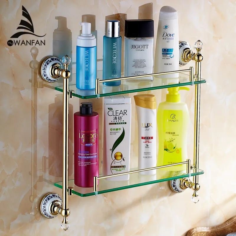 VidricShelves Double Tempered Glass Shelf Solid Brass Golden Shower Rack Wall Mount Bath Shampoo Cosmetic Storage Holder 6314
VidricShelves Double Tempered Glass Shelf Solid Brass Golden Shower Rack Wall Mount Bath Shampoo Cosmetic Storage Holder 6314