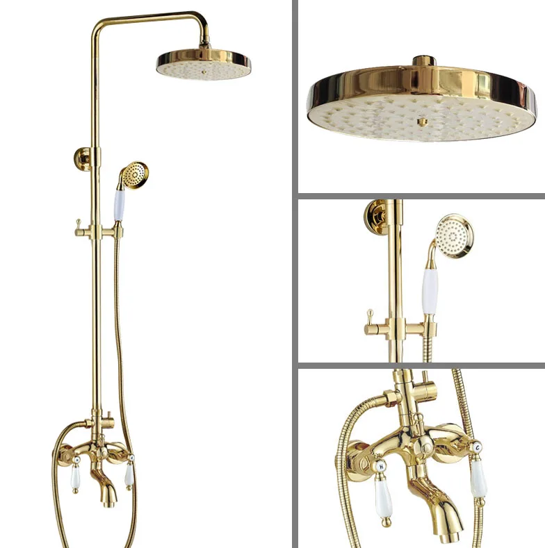 Luxury Polished Gold Color Brass Dual Ceramic Handles Levers Bathroom Round Rainfall Shower Faucet Set Bath Tub Mixer Tap mgf435
Luxury Polished Gold Color Brass Dual Ceramic Handles Levers Bathroom Round Rainfall Shower Faucet Set Bath Tub Mixer Tap mgf435