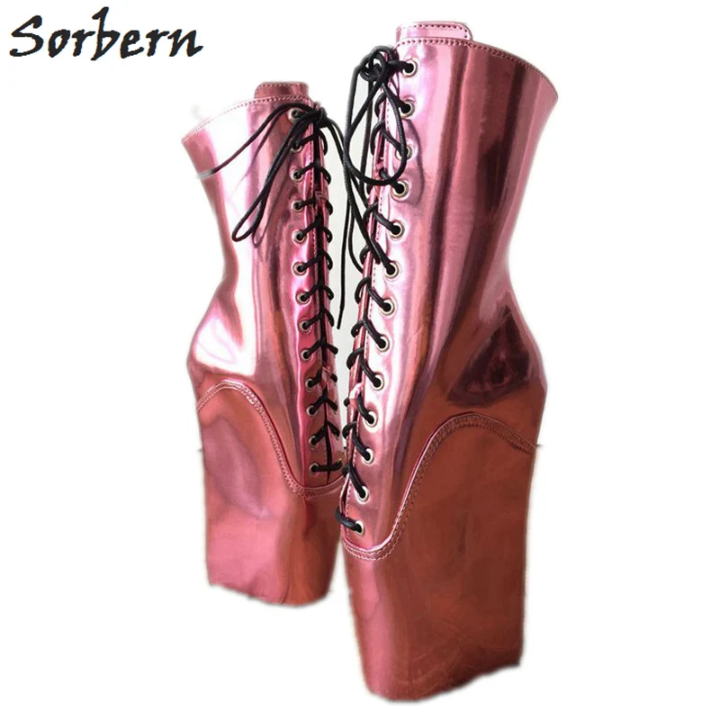 

Sorbern Sexy Fetish High Heel Boots Unisex 18Cm Beginner Pinky Hoof Sole Heelless Shoe Fetish Metallic Ballet Wedge Pointe Boots