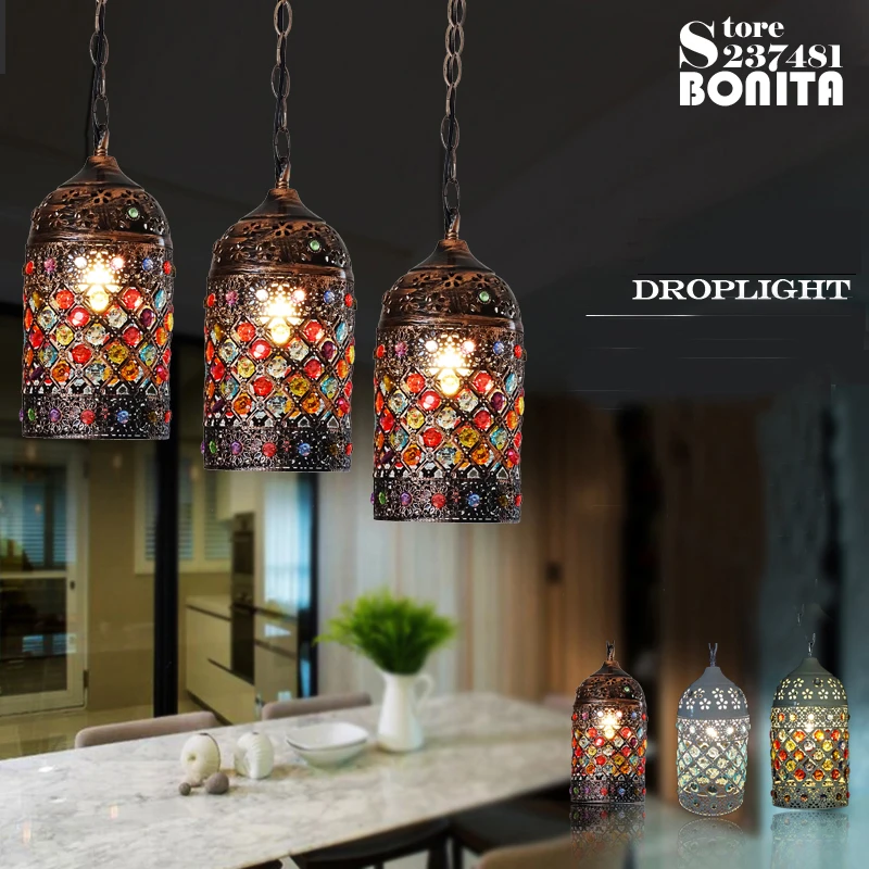 Vintage pendant lamp Bohemian Specialties Mysterious Mosaic droplight loft Iron hanging lights dining room Crystal Pendant Light | Лампы и