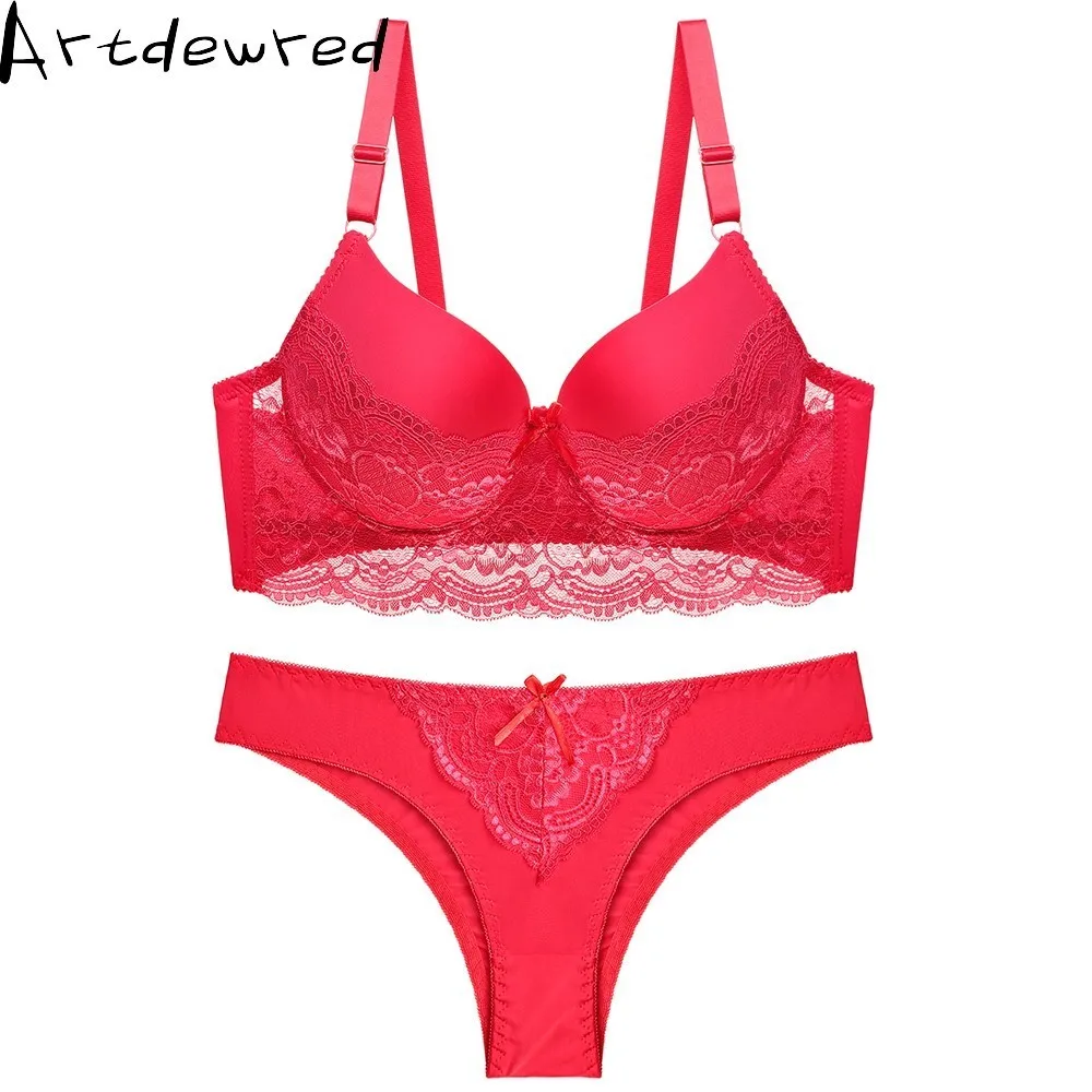 women's sexy underwear set lace lingerie push up plus size bra of linen red and panty bralette | Женская одежда
