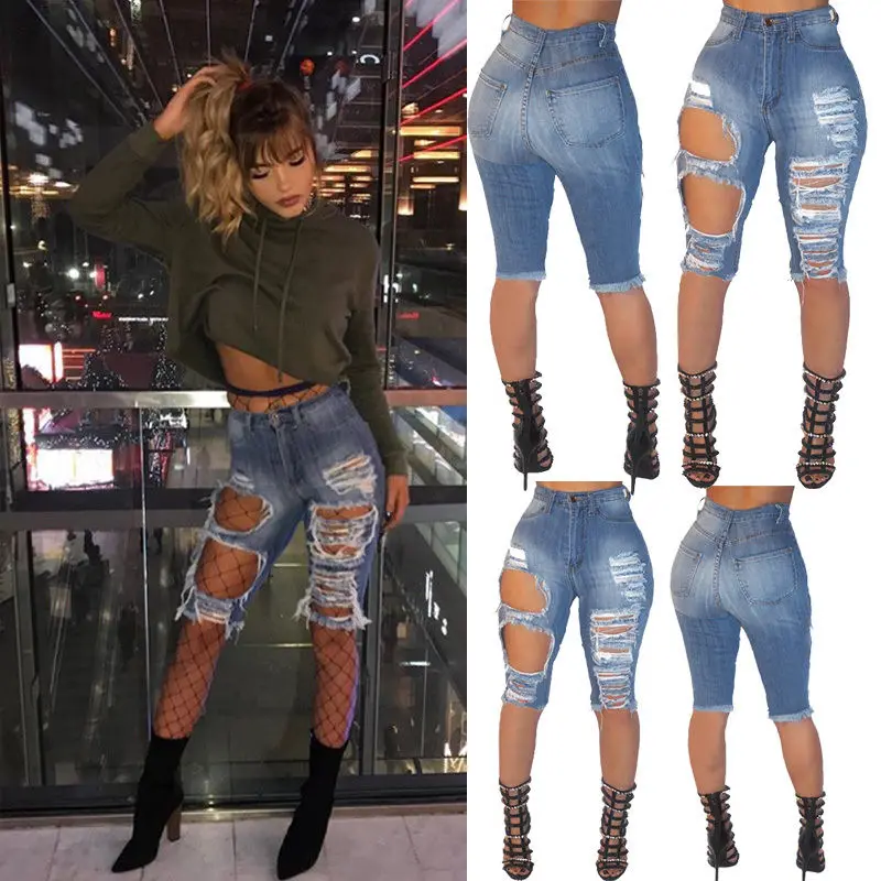 Women Hole Destroyed Ripped Distressed Slim Denim Pants Blue Color Shinny New Hot Fashion Jeans
Women Hole Destroyed Ripped Distressed Slim Denim Pants Blue Color Shinny New Hot Fashion Jeans