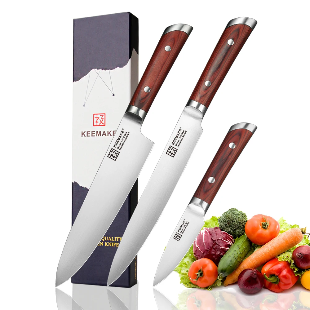 KEEMAKE 3PCS Kitchen Knives Set Chef Slicing Paring Knife German 1.4116 Steel Blade Color Wood Handle Sharp Meat Cutter Tools
KEEMAKE 3PCS Kitchen Knives Set Chef Slicing Paring Knife German 1.4116 Steel Blade Color Wood Handle Sharp Meat Cutter Tools