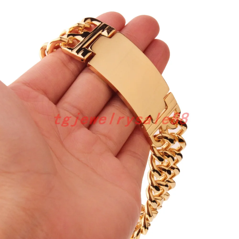 Strong Men's Boy's Stainless Steel Double Curb Cuban Link Chain Bracelet Jewelry Gold Color Smooth ID Bangle Popular 23mm*9"
Strong Men's Boy's Stainless Steel Double Curb Cuban Link Chain Bracelet Jewelry Gold Color Smooth ID Bangle Popular 23mm*9"