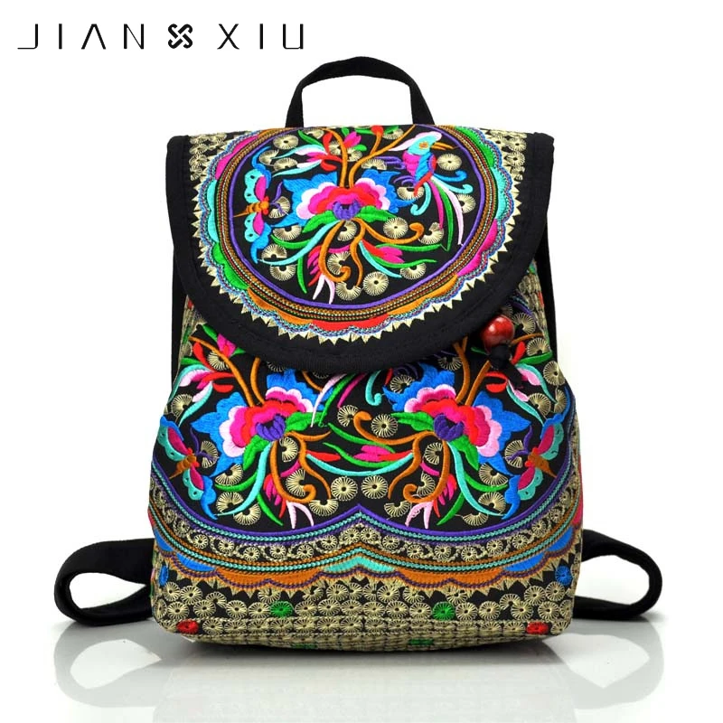 JIANXIU Chinese Style Floral Embroidery Backpack Vintage Ethnic Bag Girls Lady Unique Schoolbags Women Travel Rucksack Bags | Багаж и