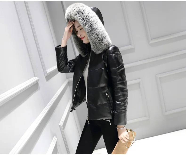 woman genuine sheepskin leather coat with silver fox fur hooded duck down jacket short outerwear black plus size xxxl 2xl 3xl
woman genuine sheepskin leather coat with silver fox fur hooded duck down jacket short outerwear black plus size xxxl 2xl 3xl