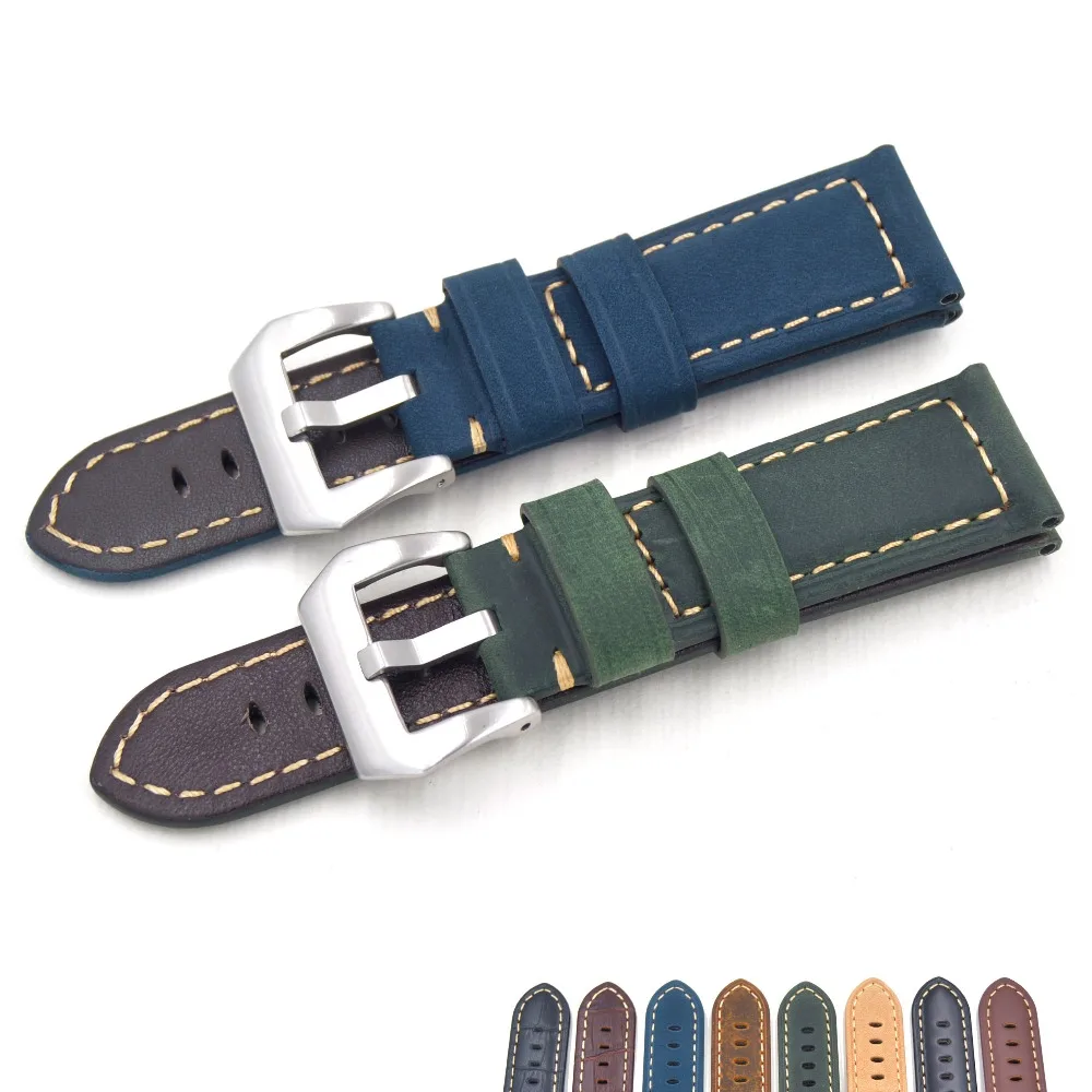 2020 Handmade 22MM 24mm Italy Vintage Genuine Leather Watch Band with Men Brown blue green Watch Strap for Panerai PAM Big watch
2020 Handmade 22MM 24mm Italy Vintage Genuine Leather Watch Band with Men Brown blue green Watch Strap for Panerai PAM Big watch