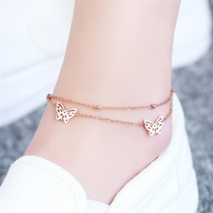 YUN RUO Fashion Rose Gold Color Double Layer Butterfly Anklet Chain Woman Gift 316L Stainless Steel Jewelry Top Quality Not Fade
YUN RUO Fashion Rose Gold Color Double Layer Butterfly Anklet Chain Woman Gift 316L Stainless Steel Jewelry Top Quality Not Fade