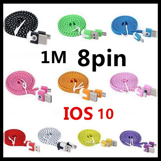 3 фута 1 м плоская лапша Ткань Нейлон Плетеный 8PIN USB зарядка для iPhone X 8 7 7plus 5 5S 5C 6 IOS11
