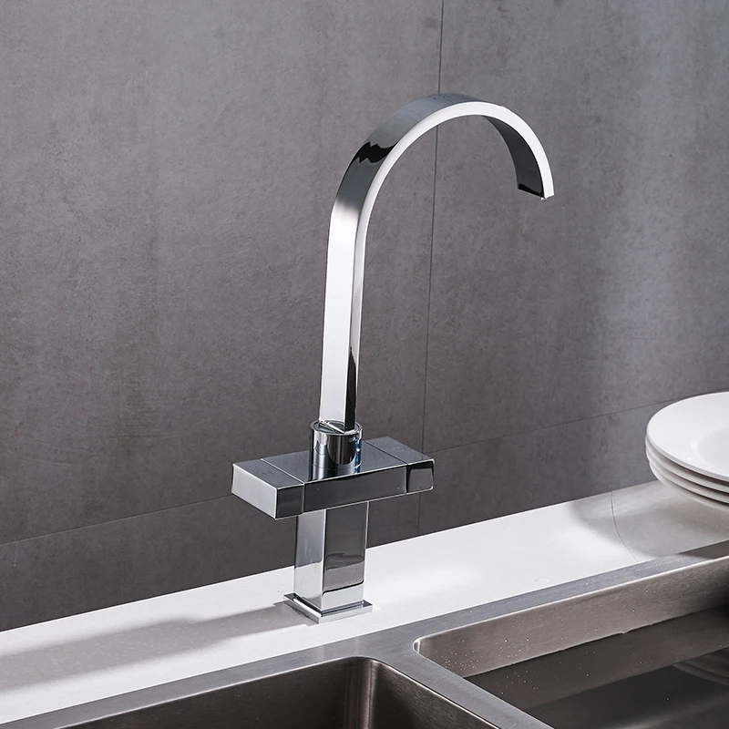 Modern Simple Waterfall Kitchen Faucet Square Dual Handle Stainless Steel Basin Faucets 360 Swivel Chrome Mixer Sink Tap 88307B |