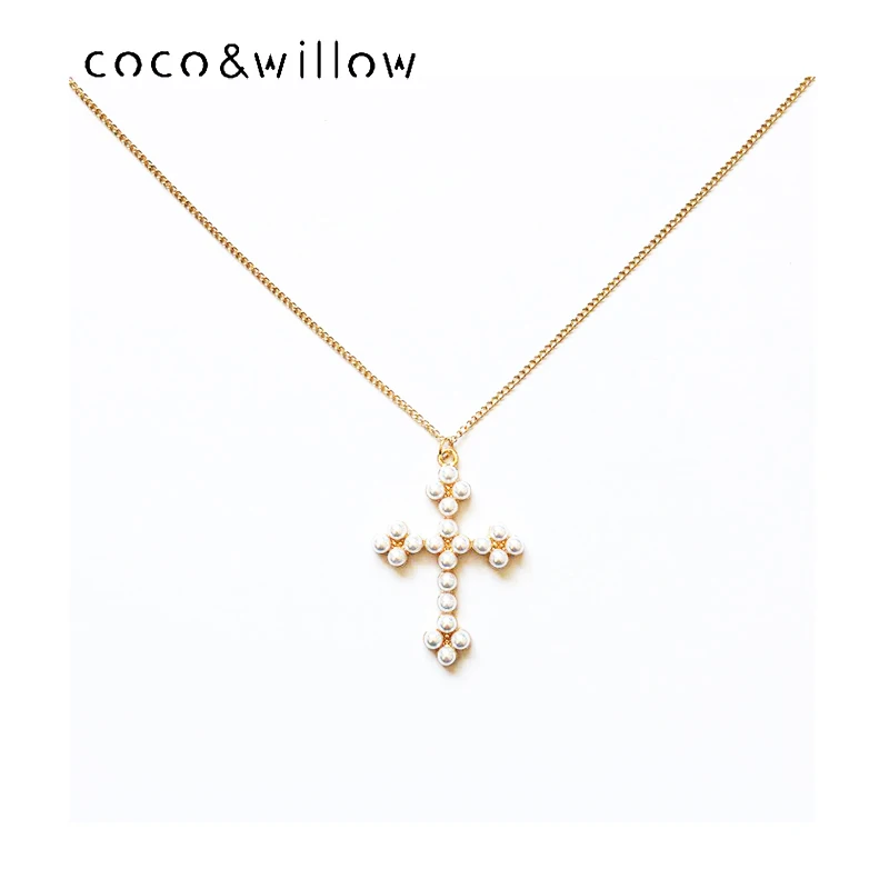 Ожерелье с кулоном в виде креста из искусственного жемчуга Coco & willow для женщин и