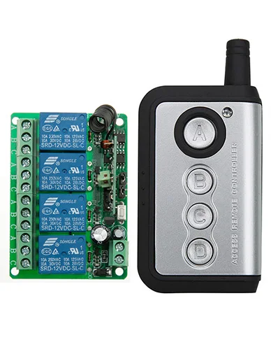 NEW DC12V 10A 4CH Radio Controller RF Wireless Relay Remote Control Switch 315 MHZ 433 MHZ Transmitter + Receiver /lamp/ window
NEW DC12V 10A 4CH Radio Controller RF Wireless Relay Remote Control Switch 315 MHZ 433 MHZ Transmitter + Receiver /lamp/ window