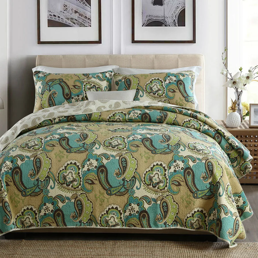 American Bedspread Quilt Set 3PCS Quilted Cotton AB-side Paisley Pattern Quilts Bed Covers King Size Coverlet Blanket Green
American Bedspread Quilt Set 3PCS Quilted Cotton AB-side Paisley Pattern Quilts Bed Covers King Size Coverlet Blanket Green